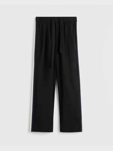 Tekla - Poplin Pyjamas Pants Grosgrain Side Stripe in All Black