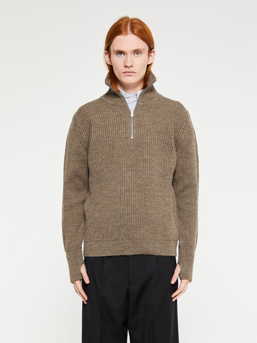 Andersen-Andersen - Navy Half Zip Knitwear in Natural Taupe