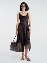 Acne Studios - Shiny Satin Slip Dress in Dark Brown