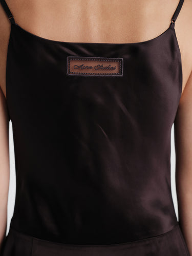 Acne Studios - Shiny Satin Slip Dress in Dark Brown