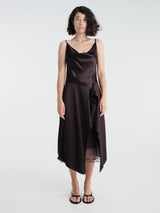 Acne Studios - Shiny Satin Slip Dress in Dark Brown