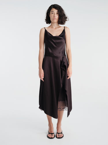 Acne Studios - Shiny Satin Slip Dress in Dark Brown