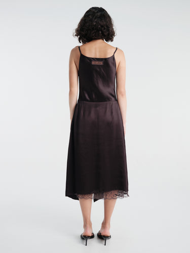 Acne Studios - Shiny Satin Slip Dress in Dark Brown