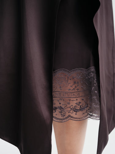 Acne Studios - Shiny Satin Slip Dress in Dark Brown