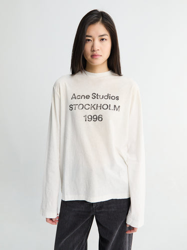 Acne Studios - Relaxed Fit Longsleeved Logo T-shirt in Dusty White