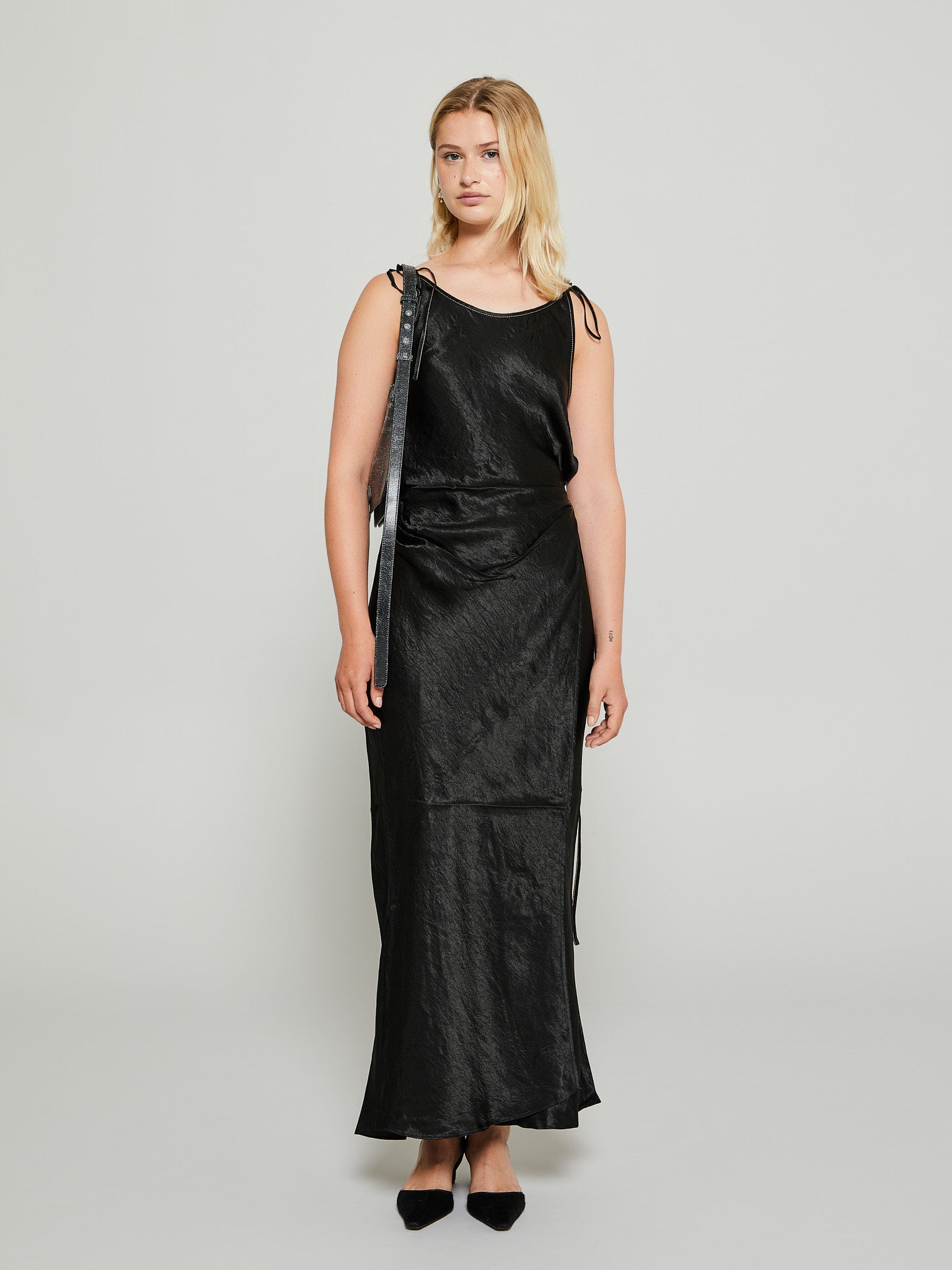 Satin Strap Dress in Black