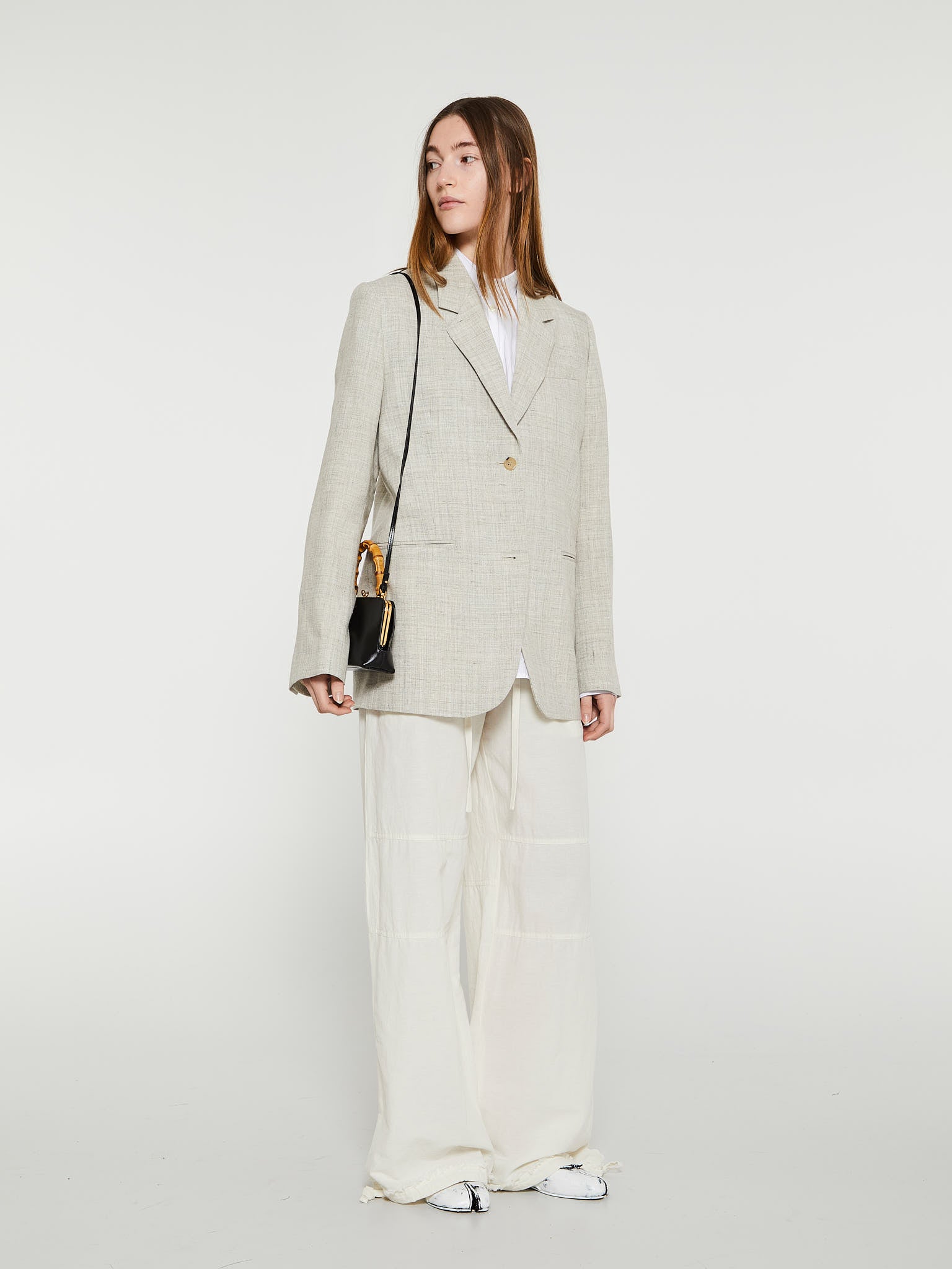 Relaxed Drawstring Trousers in Warm White