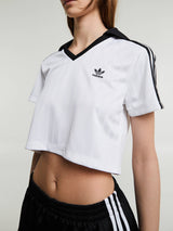 Adidas - Adicolor Football Jacquard V-Neck Crop Polo Shirt in White