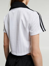 Adidas - Adicolor Football Jacquard V-Neck Crop Polo Shirt in White
