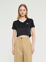 Adidas - Adicolor Football Jacquard V-Neck Crop Polo Shirt in Black