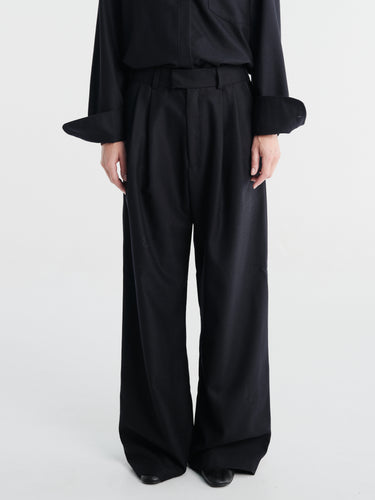 AF Agger - Fine Wool Wide Box Trousers in Navy