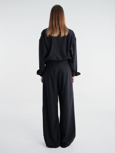 AF Agger - Fine Wool Wide Box Trousers in Navy