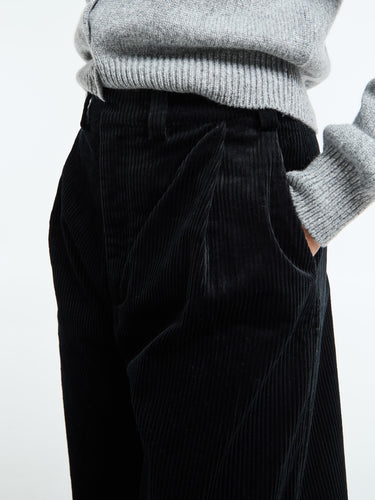 AF Agger - Corduroy Box Trousers in Black
