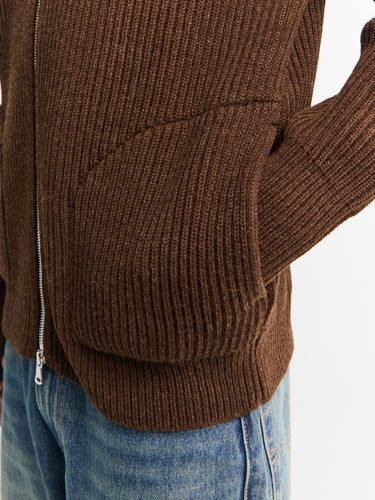 Andersen-Andersen - Navy Full Zip Pockets Knitwear in Natural Brown