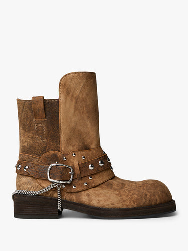 Ann Demeulemeester - Boa Short Riding Boots With Spurs Burned Suede in Brown/Camel