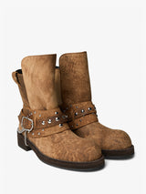 Ann Demeulemeester - Boa Short Riding Boots With Spurs Burned Suede in Brown/Camel