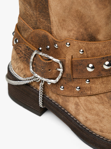 Ann Demeulemeester - Boa Short Riding Boots With Spurs Burned Suede in Brown/Camel