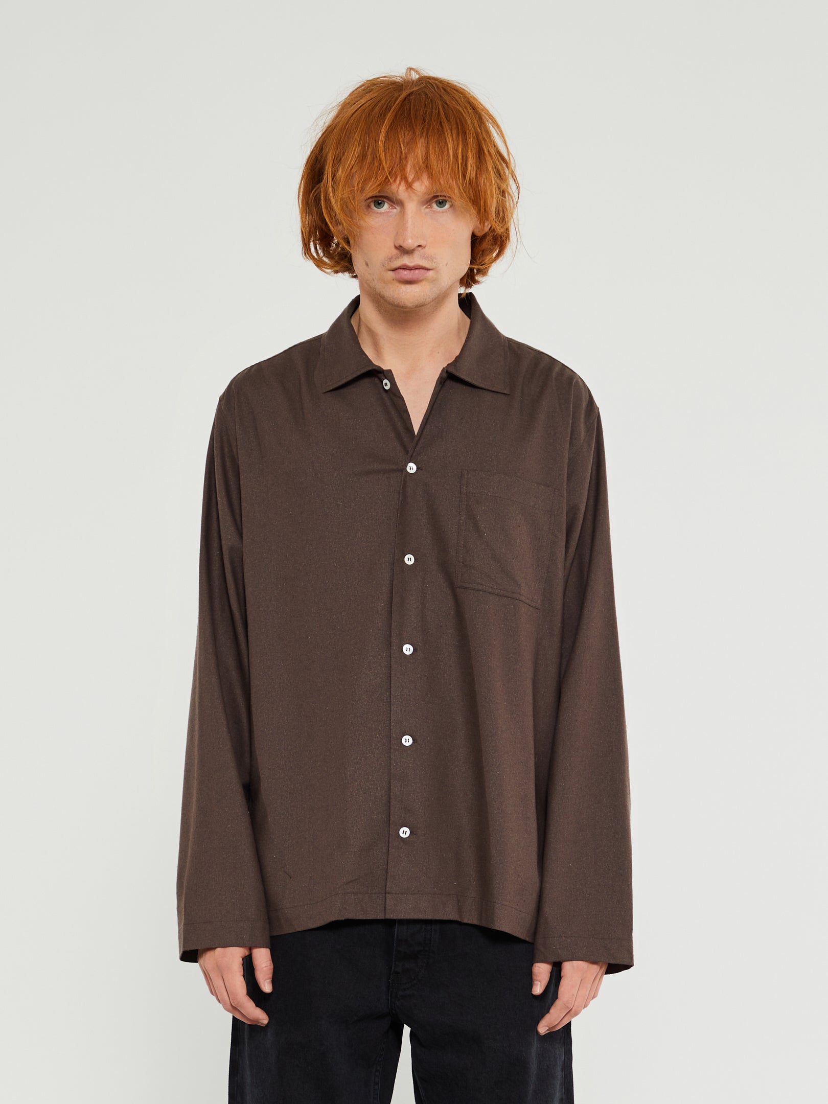 ANOTHER ASPECT - Shirt 2.1 Raw Silk Long Sleeved Shirt in Brown