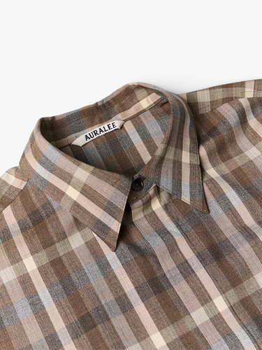 Auralee - Super Fine Tropical Wool Check Half Sleeved Shirt in Top Brown Check