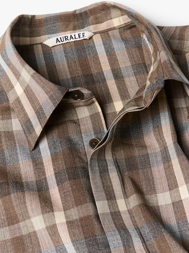 Auralee - Super Fine Tropical Wool Check Half Sleeved Shirt in Top Brown Check