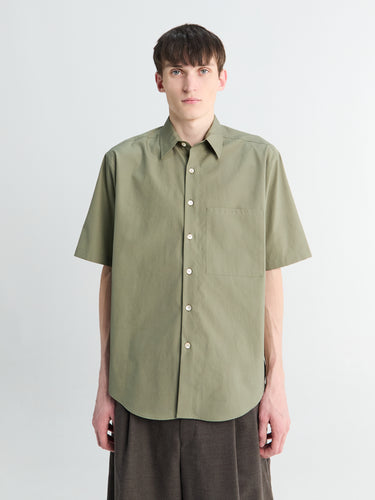 Auralee - Washed Finx Twill Big Half Sleeved Shirt in Olive
