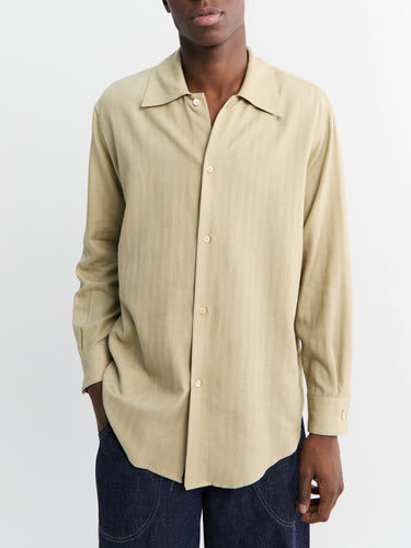 Auralee - Cotton Cashmere Herringbone Shirt in Light Khaki
