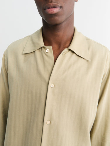 Auralee - Cotton Cashmere Herringbone Shirt in Light Khaki