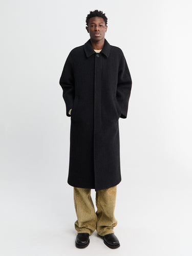 Auralee - Sponge Bonded Wide Wale Wool Soutien Collar Coat in Black