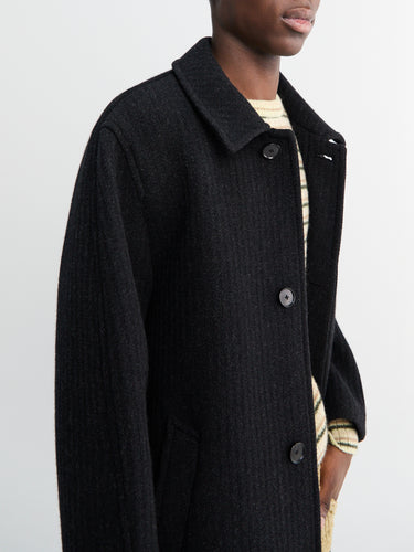 Auralee - Sponge Bonded Wide Wale Wool Soutien Collar Coat in Black