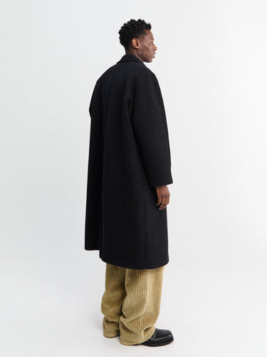 Auralee - Sponge Bonded Wide Wale Wool Soutien Collar Coat in Black
