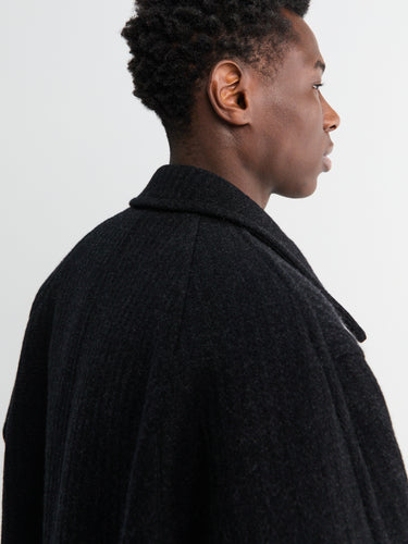 Auralee - Sponge Bonded Wide Wale Wool Soutien Collar Coat in Black
