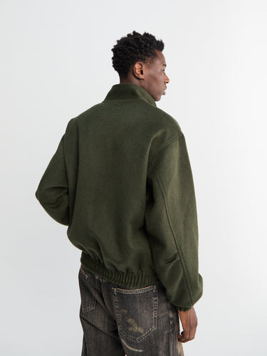 Auralee - Baby Camel Flannel Zip Blouson in Dark Olive