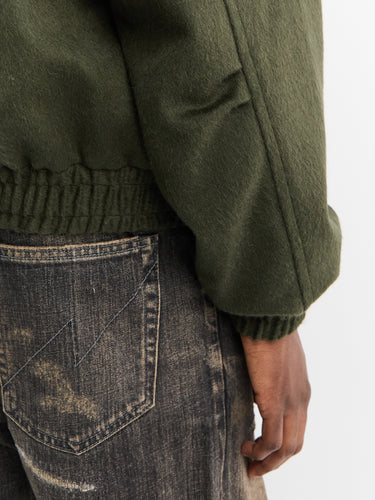 Auralee - Baby Camel Flannel Zip Blouson in Dark Olive