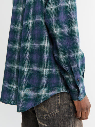 Auralee - Airy Wool Check Shirt in Forest Green and Navy