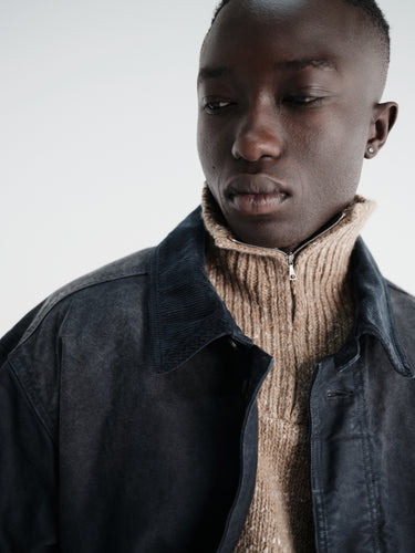 Auralee - Garment-Dyed Organic Cotton Heavy Moleskin Coat in Faded Black