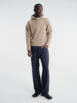 Auralee - Low-Gauge Homespun Tweed Knit Zip Turtle in Top Brown