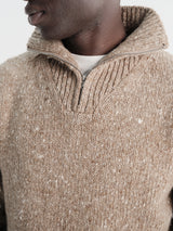 Auralee - Low-Gauge Homespun Tweed Knit Zip Turtle in Top Brown