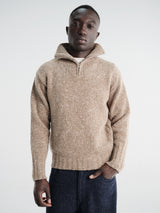 Auralee - Low-Gauge Homespun Tweed Knit Zip Turtle in Top Brown