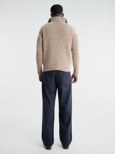 Auralee - Low-Gauge Homespun Tweed Knit Zip Turtle in Top Brown