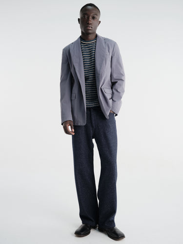 Auralee - Shetland Wool Cashmere Rib Knit in Navy Stripe