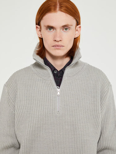 Andersen-Andersen - Navy Half Zip Knitwear in Light Grey