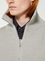 Andersen-Andersen - Navy Half Zip Knitwear in Light Grey