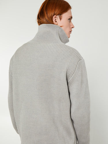 Andersen-Andersen - Navy Half Zip Knitwear in Light Grey
