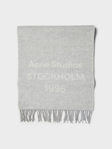Acne Studios - Logo Wool Scarf in Light Grey Melange and White