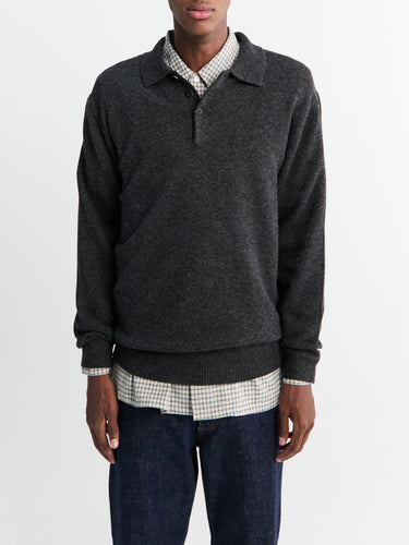 Beams Plus - Knit Polo Shirt in Charcoal
