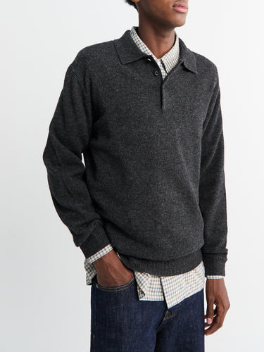 Beams Plus - Knit Polo Shirt in Charcoal