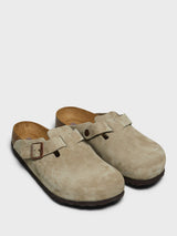Birkenstock - Boston Suede Regular Soft Footbed Sandals in Taupe