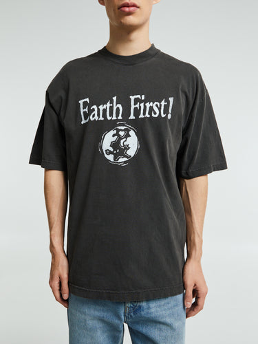 Cactus Store - Earth First Humans Second T-Shirt in Washed Black
