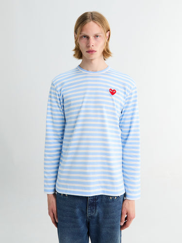 Comme des Garçons PLAY - U T-Shirt Red Emblem Knit in Blue