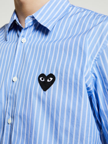 Comme des Garçons PLAY - Woven Shirt with Black Emblem in Stripe
